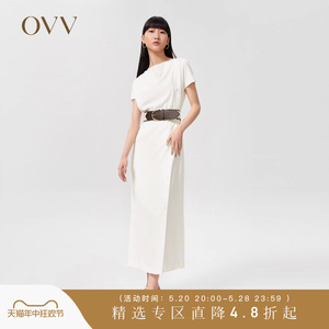 【爱情而已同款】OVV春夏热卖女装缎面荡领短袖连衣裙