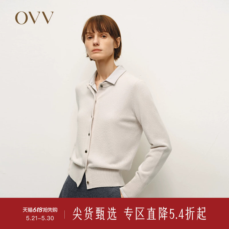 OVV秋冬热卖女装单排扣舒适羊绒衫长袖圆领针织开衫
