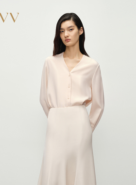 【重磅真丝】OVV2025春夏新款女装淡人22MM弹力重绉长袖衬衫