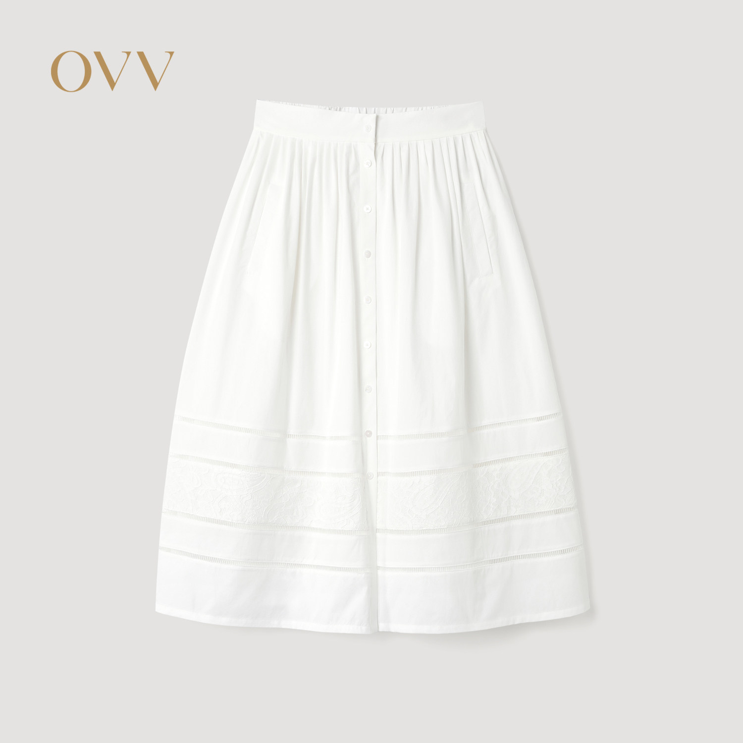 OVV2026春夏新款女装后腰松紧镂空蕾丝花边A字半身裙