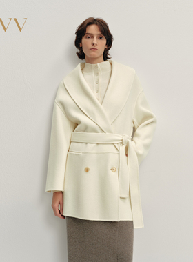 OVV2025秋冬新款女装高级优雅青果领羊毛多色中长大衣