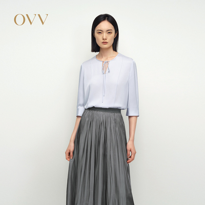 【重磅真丝】OVV春夏热卖女装淡人22MM弹力双乔飘带领衬衫
