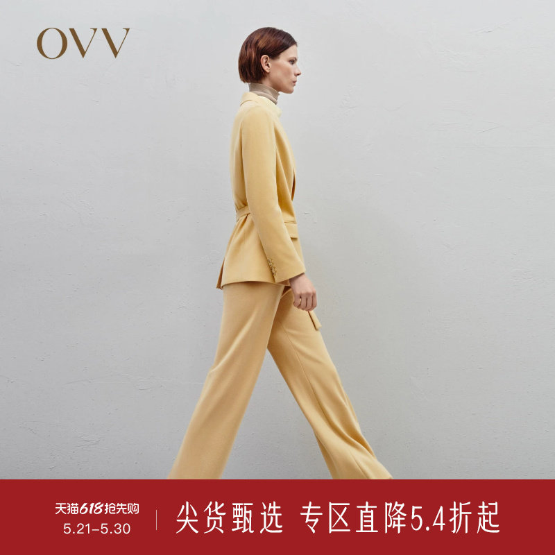 OVV秋冬新款女装针织羊毛不对称系带设计女套装西服外套