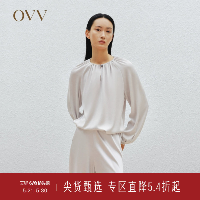 OVV春夏热卖女装光泽雅致三醋酸宽松插肩袖休闲衬衫上衣