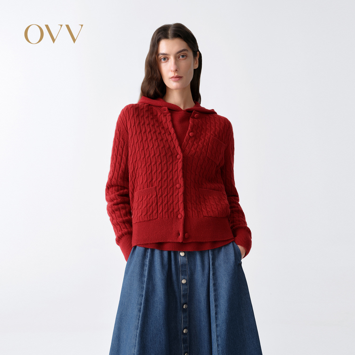 【新年红系列】OVV2026春夏新款女装羊绒绞花针织开衫外套,女装/女士精品,羊绒衫,淘宝优惠券,粉丝福利购,淘宝优惠卷