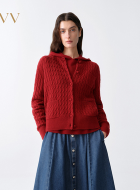 【新年红系列】OVV2026春夏新款女装羊绒绞花针织开衫外套
