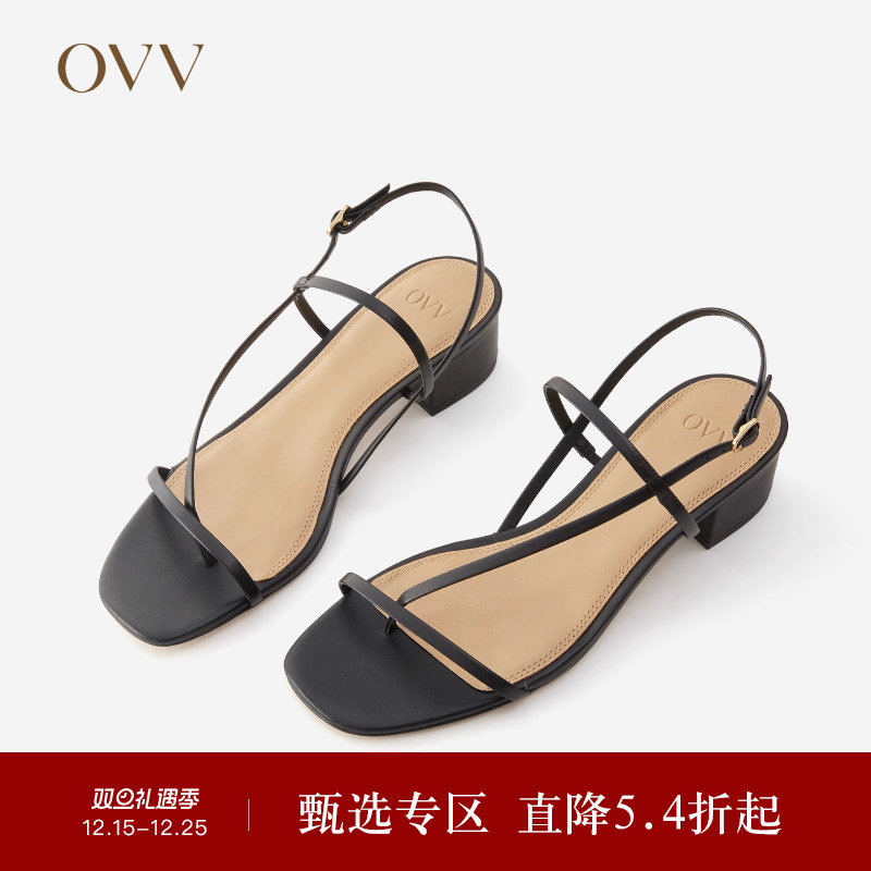 OVV春夏热卖女装时尚大气小牛皮高跟细带凉鞋