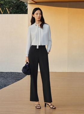 OVV2025春夏新款女装淡人22MM弹力重绉桑蚕丝舒适休闲直筒裤