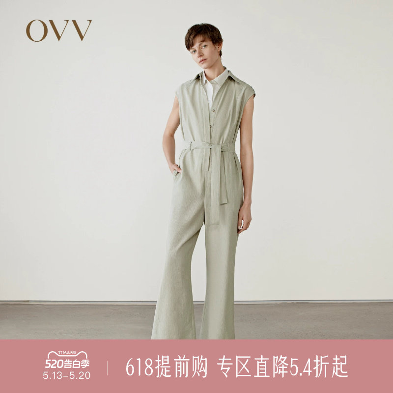 OVV春夏新款女装休闲舒适随附腰带简约大方连体裤