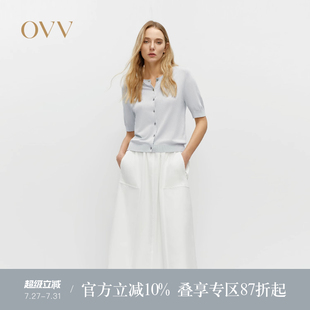 针织开衫 OVV2025春夏新款 圆领单排扣短袖 淡人优雅经典 外套 女装