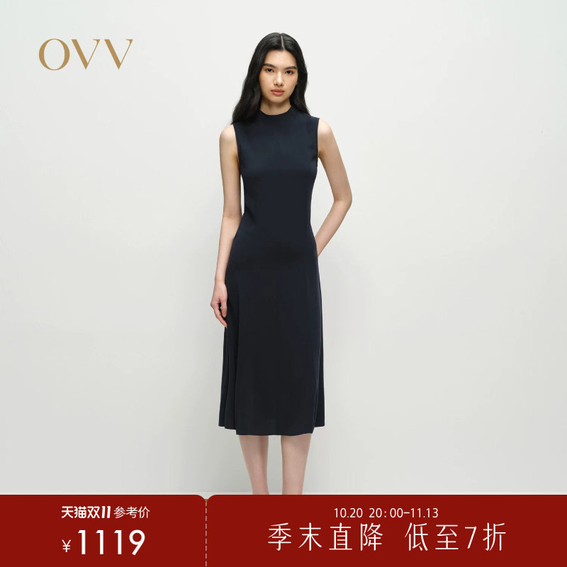 OVV春夏热卖女装淡人日本进口针织三醋酸立领无袖连衣裙