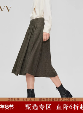 OVV秋冬新款女装花纹设计A字伞裙中长款半身裙