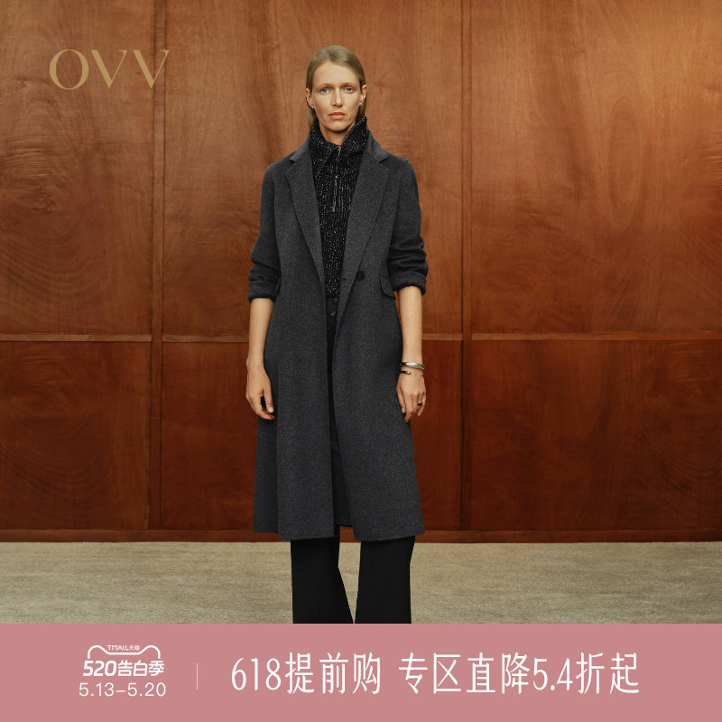 OVV秋冬热卖女装复古平驳领简约时尚保暖羊绒大衣