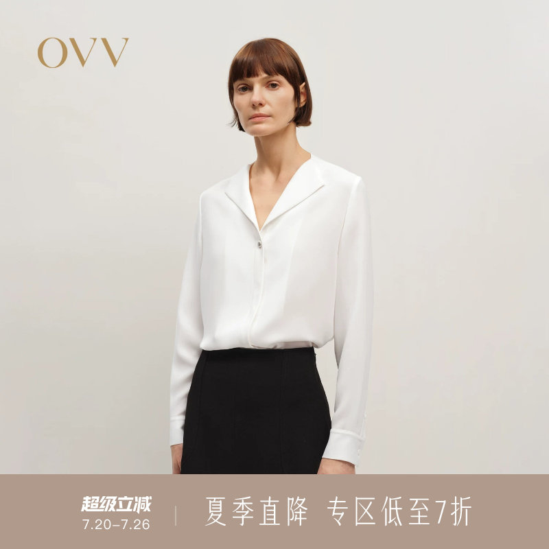 OVV秋冬新款女装日本进口三醋酸翻领落肩长袖休闲衬衫