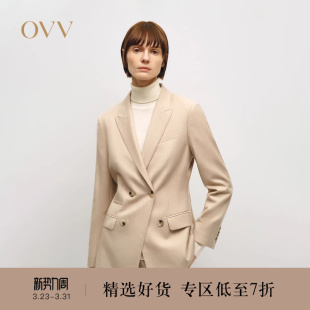 OVV秋冬热卖 优雅简约戗驳领双排扣羊毛休闲西服外套 女装