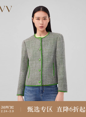 【经典粗花呢】OVV秋冬新款女装日本进口撞色织带夹克外套