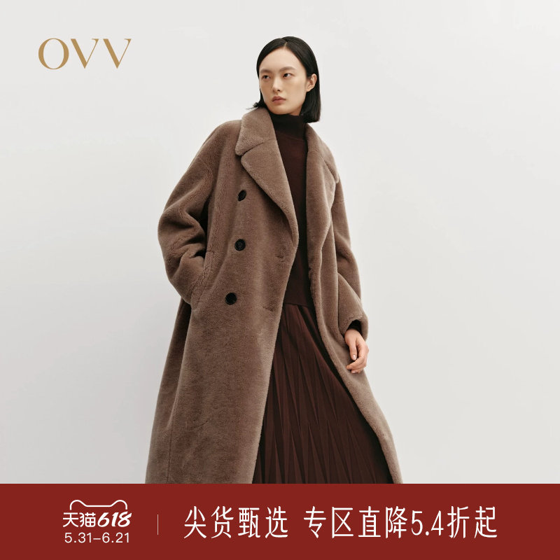 OVV秋冬热卖女装经典平驳领复古双排扣保暖羊毛大衣