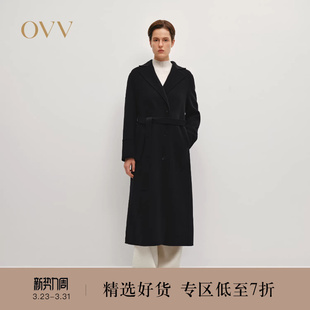 OVV秋冬热卖 优雅平驳领随附腰带中长羊毛双面呢大衣 女装