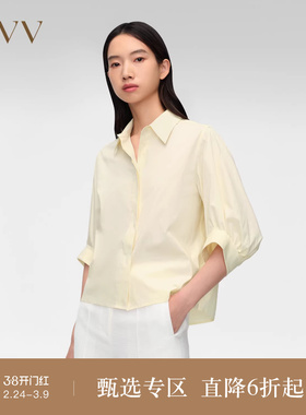 OVV春夏热卖女装棉质暗门襟翻领七分袖休闲舒适衬衫
