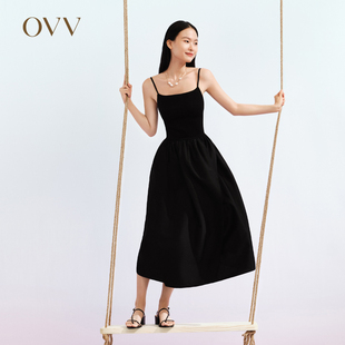 A字裙吊带连衣裙 桑蚕丝花苞式 OVV春夏热卖 女装