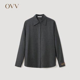 翻领暗门襟廓形长袖 OVV秋冬女装 羊毛衬衫 黄金羊毛