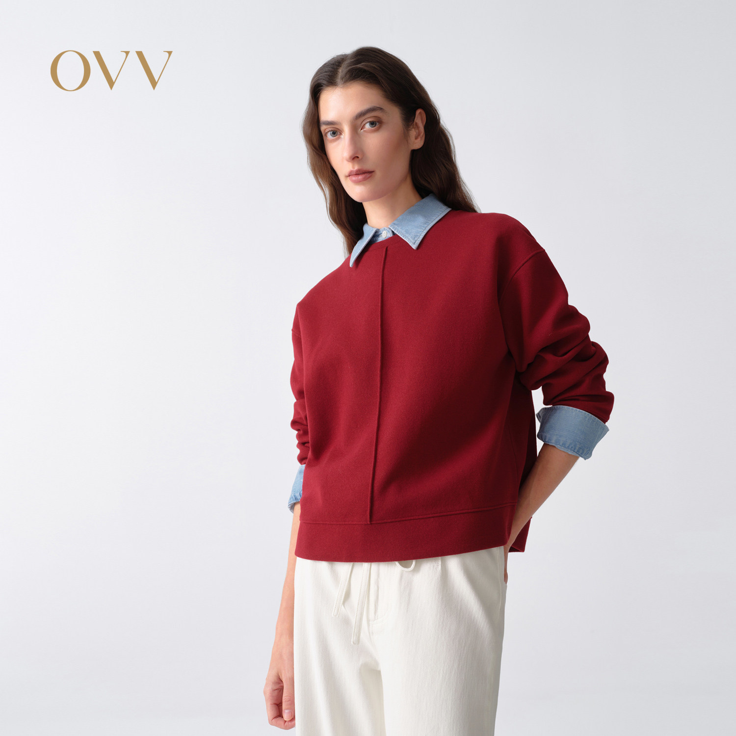 【新年红系列】OVV2026春夏新款女装圆领套头休闲运动卫衣