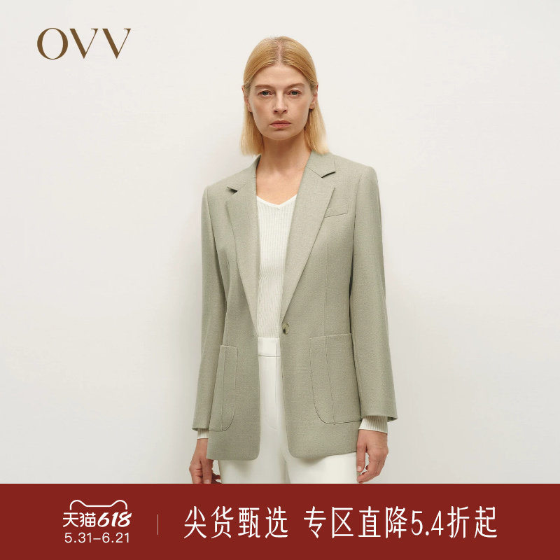 OVV秋冬热卖女装简约舒适平驳领羊毛花呢休闲西服外套