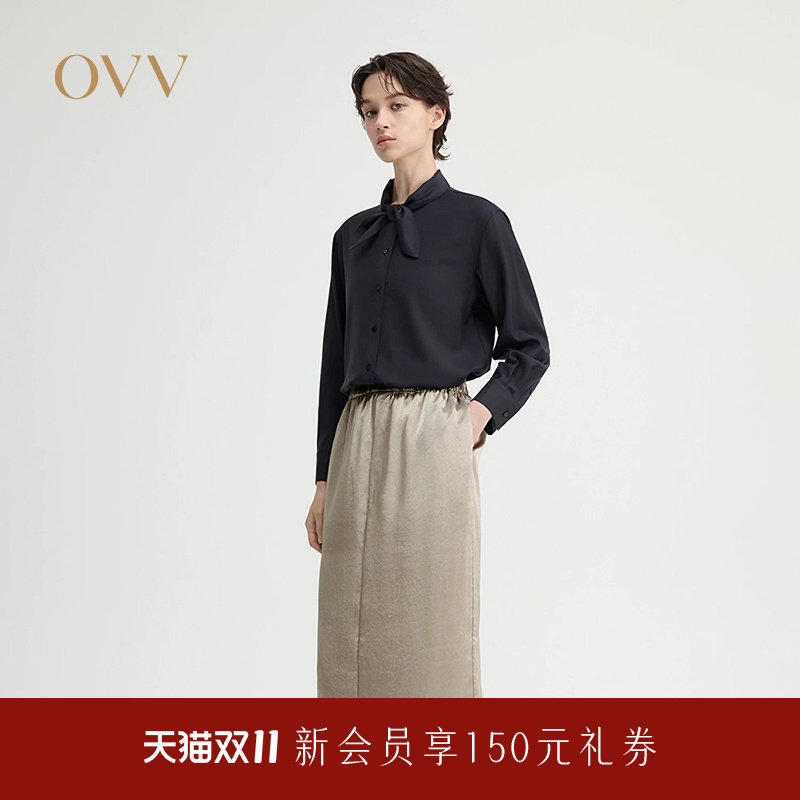 OVV2026秋冬新款女装温柔蝴蝶结领羊毛长袖休闲衬衫