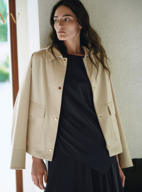 OVV2025秋冬新款女装轻盈舒适翻领插肩袖直筒夹克外套