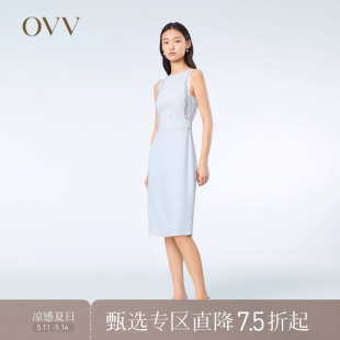 中长款 OVV2023春夏新款 镂空蕾丝镶拼修身 连衣裙 女装 休闲无袖