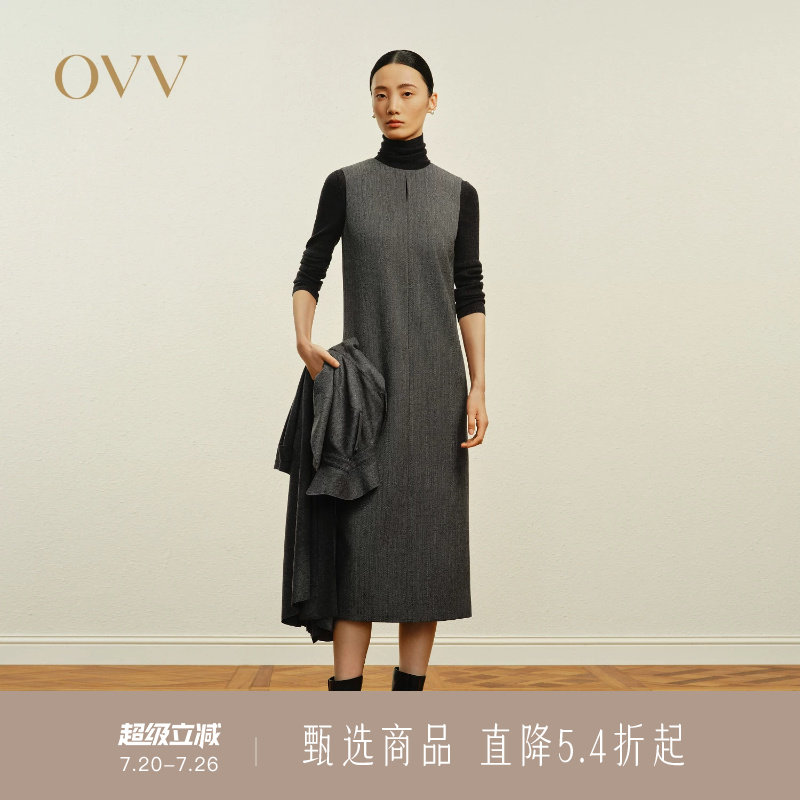 OVV秋冬热卖女装圆领无袖连衣裙简约休闲长款背心裙