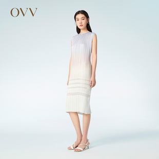 无袖 渐变印花褶皱肌理感中长款 连衣裙 女装 OVV春夏热卖