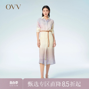 女装 OVV春夏热卖 式 衬衫 连衣裙 舒适亲肤抽象印花长袖