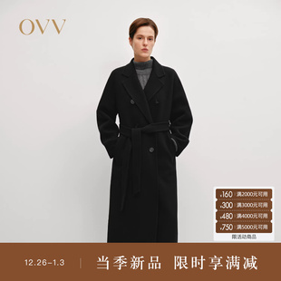 OVV秋冬热卖 平驳领双排扣休闲通勤羊毛双面呢大衣 女装