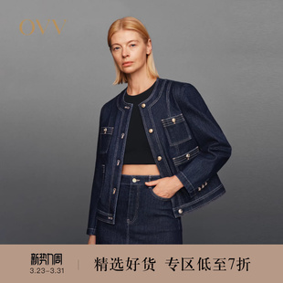 饰简洁宽松圆领牛仔外套 金色纽扣装 OVV秋冬热卖 女装