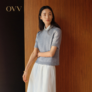 经典 淡人流苏圆领花纱短袖 粗花呢 女装 针织衫 OVV2025春夏新款