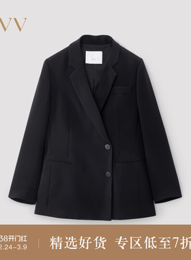 OVV2025秋冬新款女装平驳领经典微收腰醋酸休闲西服外套