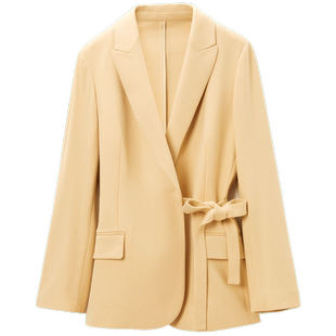 OVV秋冬新款女装针织羊毛不对称系带设计女套装西服外套