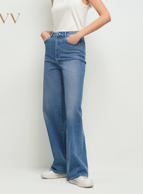OVV2025春夏新款女装淡人土耳其进口面料经典高腰阔腿牛仔裤