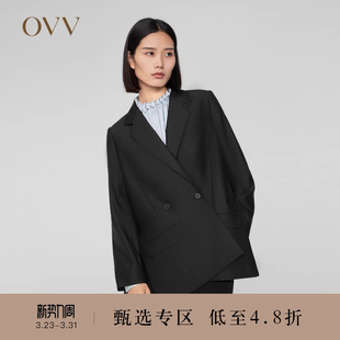 OVV秋冬新款 双排扣平驳领侧缝开衩优雅单件西服外套 女装