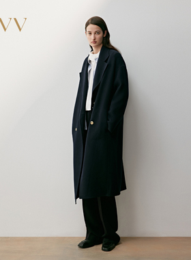 OVV2025秋冬新款女装优雅时髦翻领复古双排扣羊毛休闲大衣