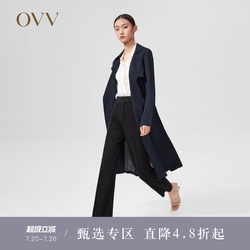 【重磅真丝】OVV春夏热卖女装弹力双乔简洁腰带款风衣