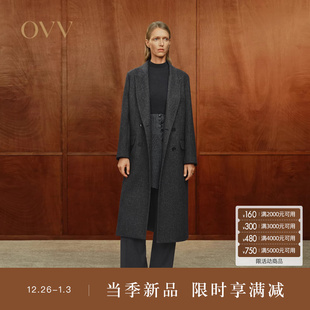 戗驳领复古双排扣保暖羊毛大衣 经典 OVV秋冬热卖 女装