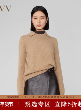 OVV秋冬热卖女装羊绒文艺风翻领休闲经典长袖针织衫