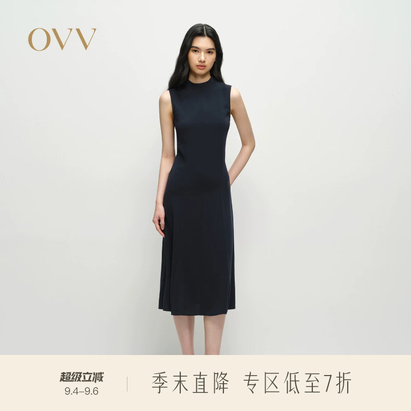 OVV春夏热卖女装淡人日本进口针织三醋酸立领无袖连衣裙图片