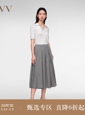 OVV春夏热卖女装羊毛混纺铆钉装饰A字百褶半身裙