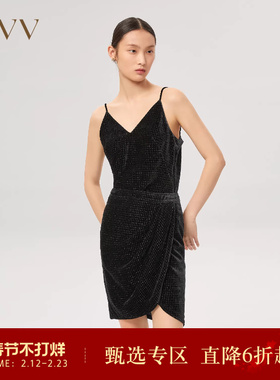 OVV秋冬新款日本进口闪光丝绒面料V领吊带衫GUADJ31101A