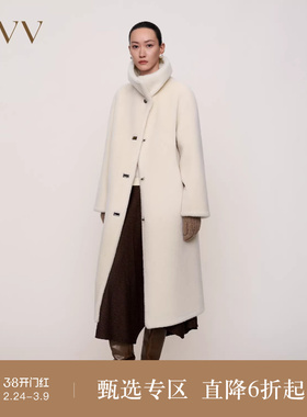 OVV秋冬新款女装羊毛毛绒感单排扣大翻领中长款皮草大衣