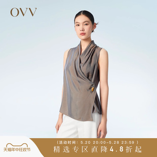 时尚 优雅别致精致简约V领醋酸无袖 女装 OVV春夏热卖 上衣