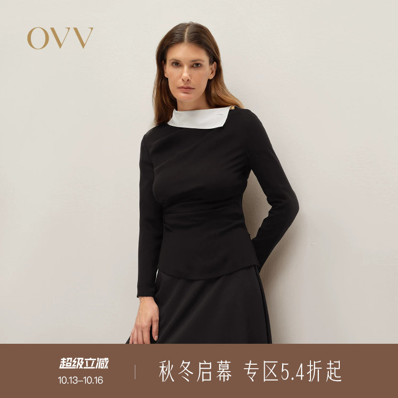 OVV秋冬热卖女装日本进口三醋酸面料立体感压褶长袖上衣